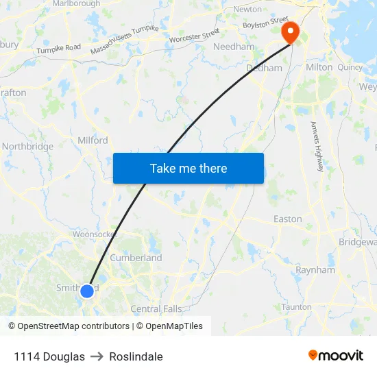 1114 Douglas to Roslindale map
