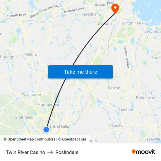 Twin River Casino to Roslindale map