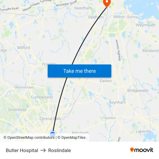 Butler Hospital to Roslindale map