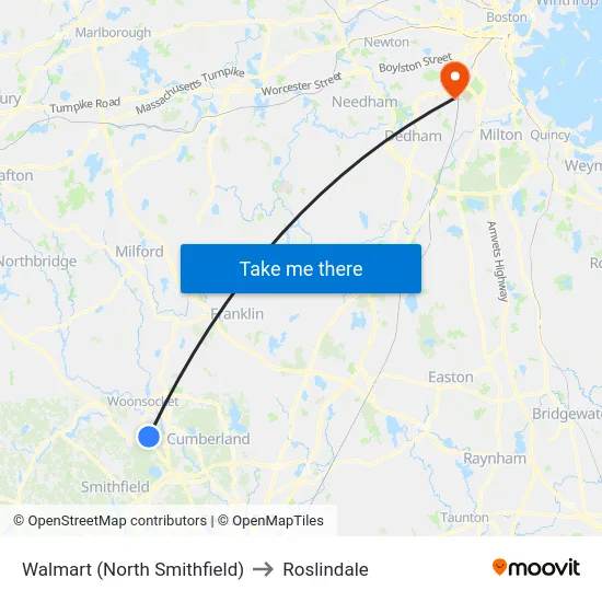 Walmart (North Smithfield) to Roslindale map