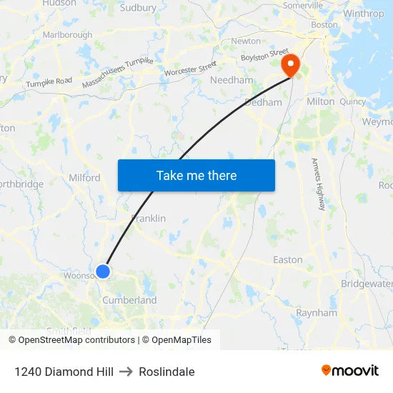 1240 Diamond Hill to Roslindale map