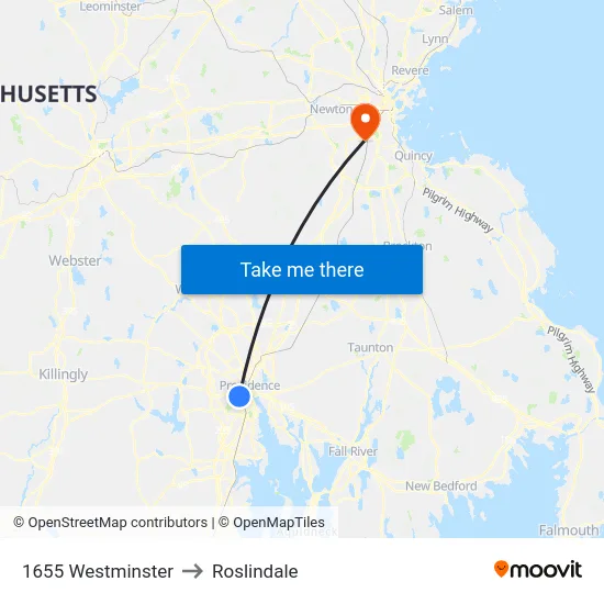 1655 Westminster to Roslindale map