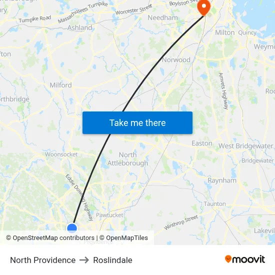 North Providence to Roslindale map