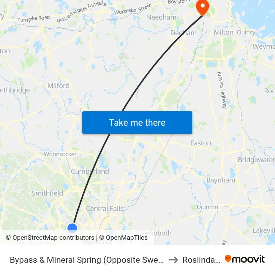 Bypass & Mineral Spring (Opposite Sweet) to Roslindale map