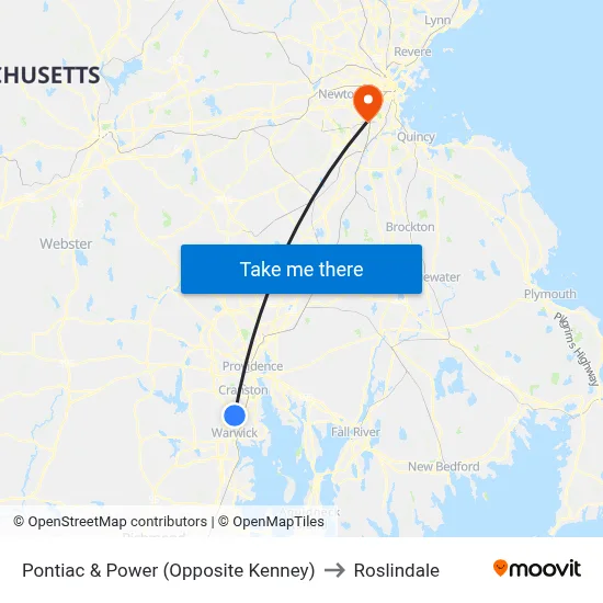 Pontiac & Power (Opposite Kenney) to Roslindale map