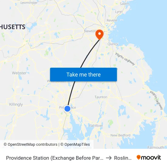 Providence Station (Exchange Before Park Row W) to Roslindale map
