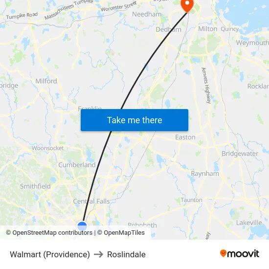 Walmart (Providence) to Roslindale map