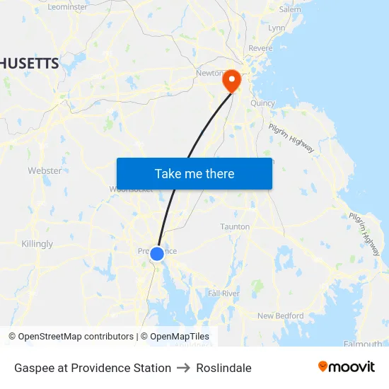 Gaspee at Providence Station to Roslindale map