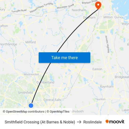Smithfield Crossing (At Barnes & Noble) to Roslindale map