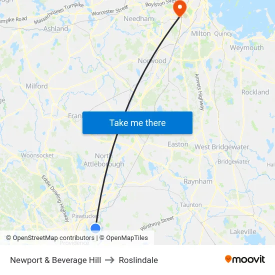 Newport & Beverage Hill to Roslindale map