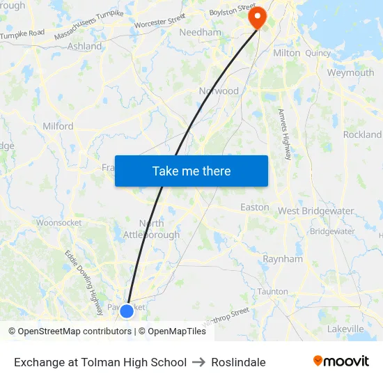 Exchange at Tolman High School to Roslindale map