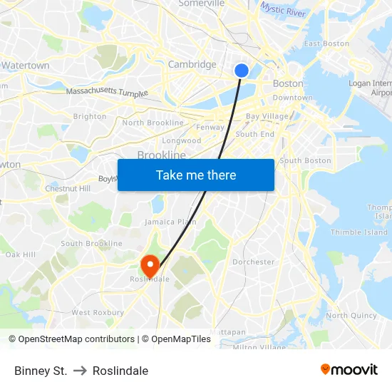Binney St. to Roslindale map