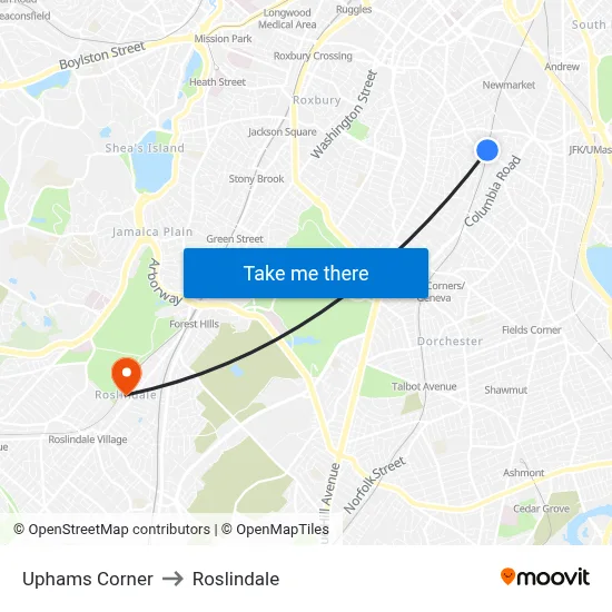 Uphams Corner to Roslindale map