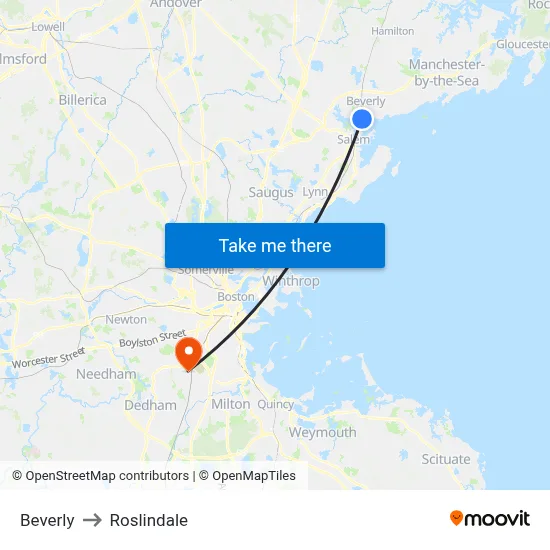 Beverly to Roslindale map