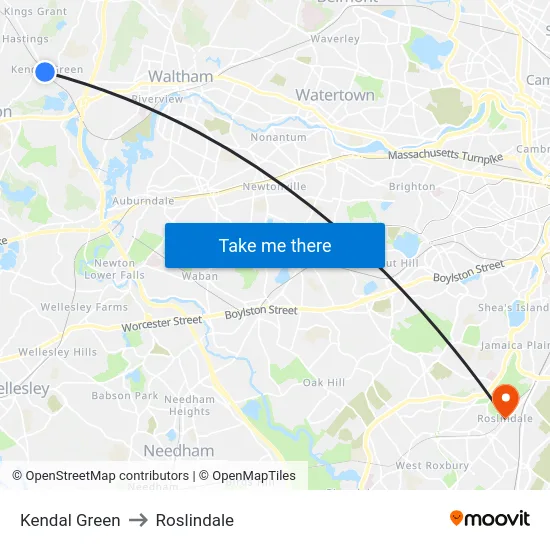Kendal Green to Roslindale map