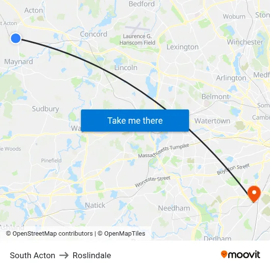 South Acton to Roslindale map