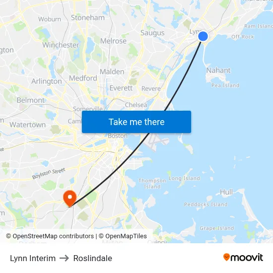 Lynn Interim to Roslindale map