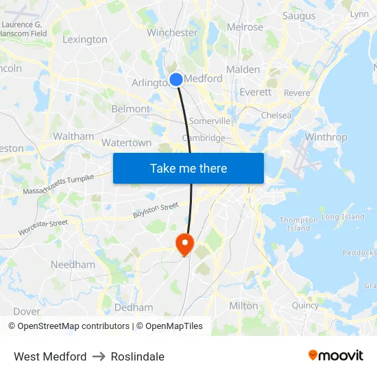 West Medford to Roslindale map