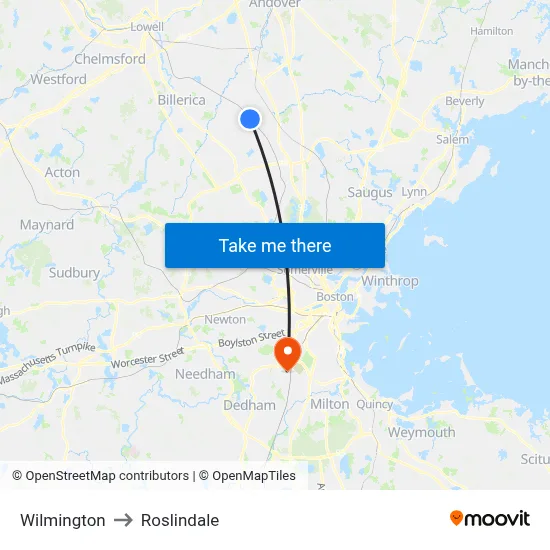 Wilmington to Roslindale map