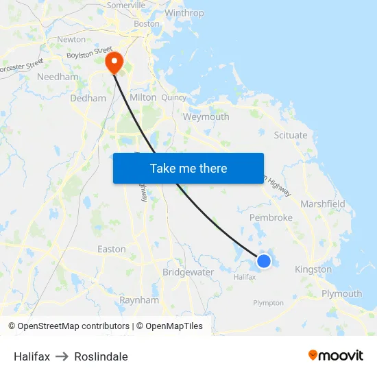 Halifax to Roslindale map