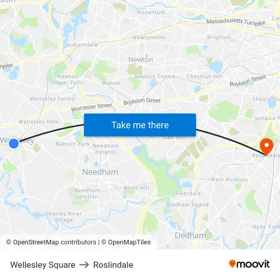 Wellesley Square to Roslindale map