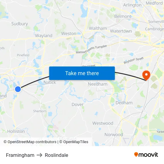 Framingham to Roslindale map