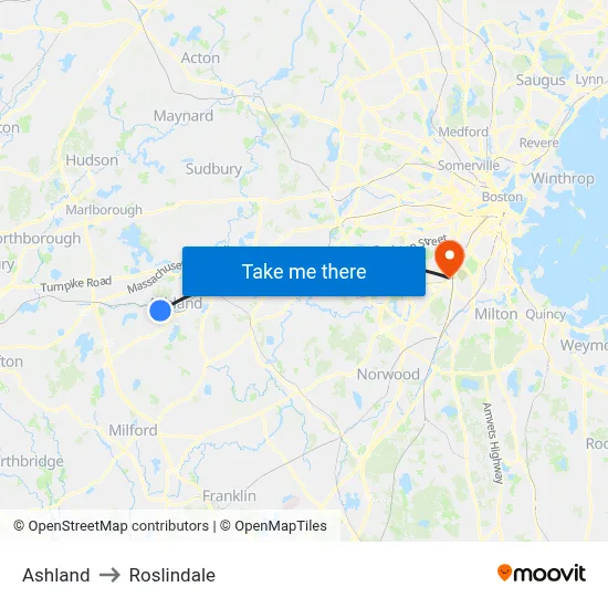 Ashland to Roslindale map
