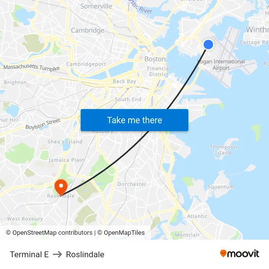Terminal E to Roslindale map