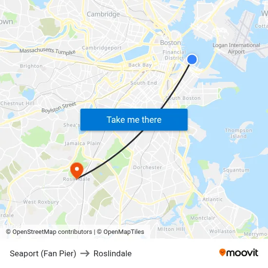 Seaport (Fan Pier) to Roslindale map