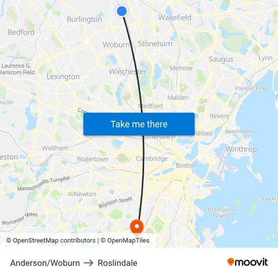 Anderson/Woburn to Roslindale map