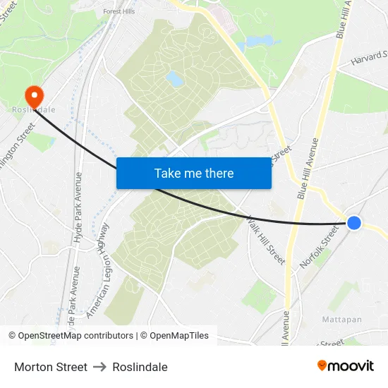 Morton Street to Roslindale map