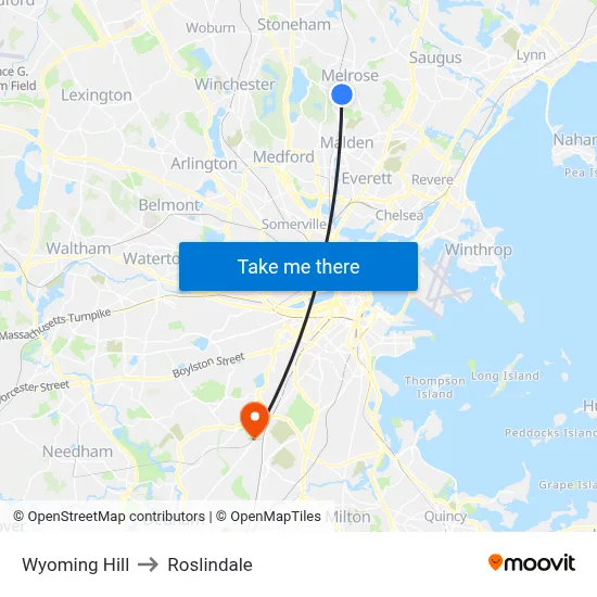 Wyoming Hill to Roslindale map