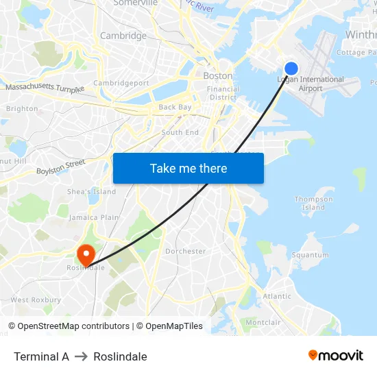 Terminal A to Roslindale map