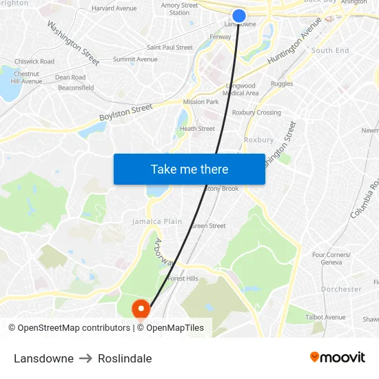 Lansdowne to Roslindale map