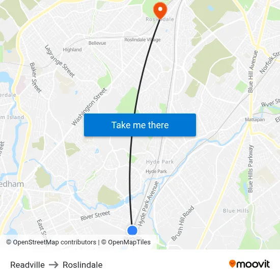 Readville to Roslindale map