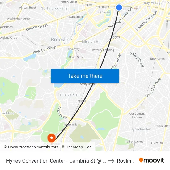 Hynes Convention Center - Cambria St @ Boylston St to Roslindale map