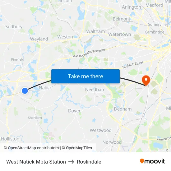 West Natick Mbta Station to Roslindale map