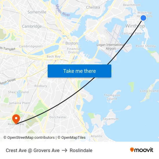 Crest Ave @ Grovers Ave to Roslindale map