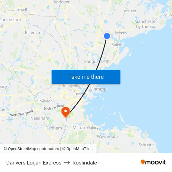 Danvers Logan Express to Roslindale map