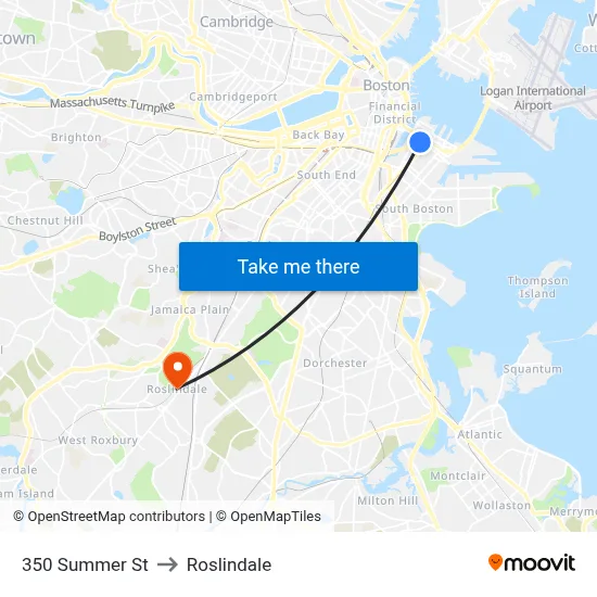350 Summer St to Roslindale map