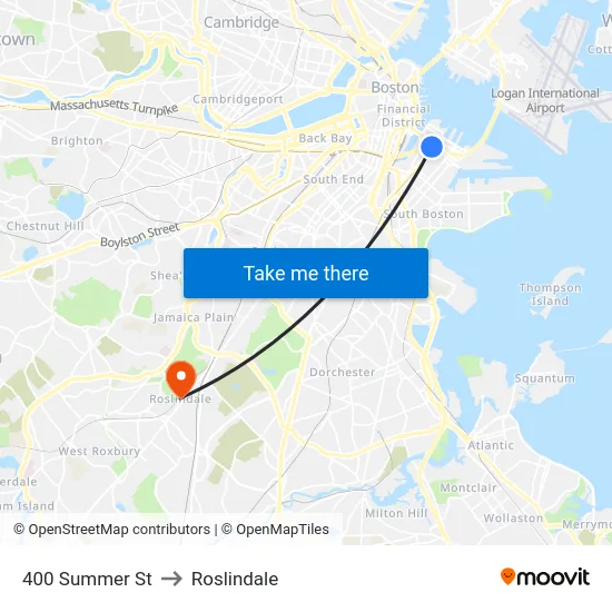 400 Summer St to Roslindale map
