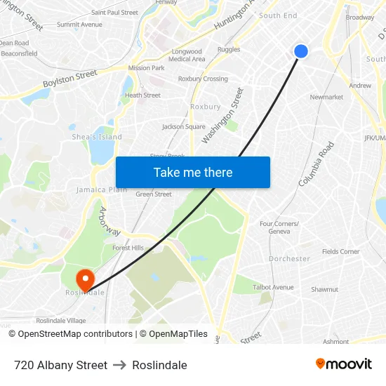 720 Albany Street to Roslindale map