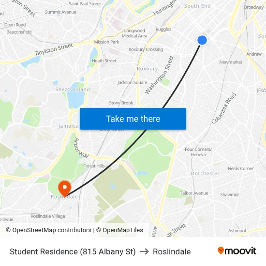 Student Residence (815 Albany St) to Roslindale map