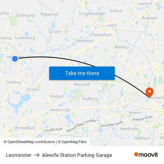 Leominster to Alewife Station Parking Garage map