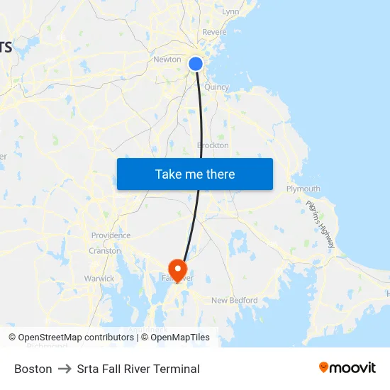 Boston to Srta Fall River Terminal map