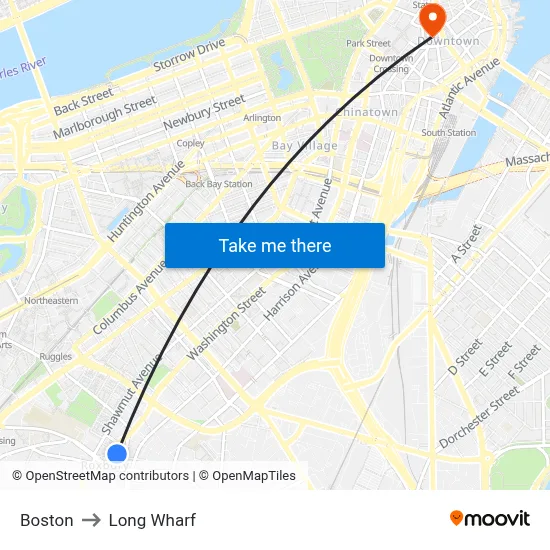 Boston to Long Wharf map