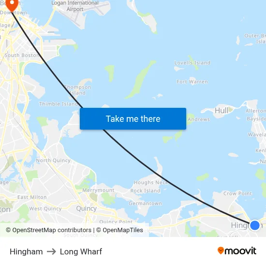 Hingham to Long Wharf map