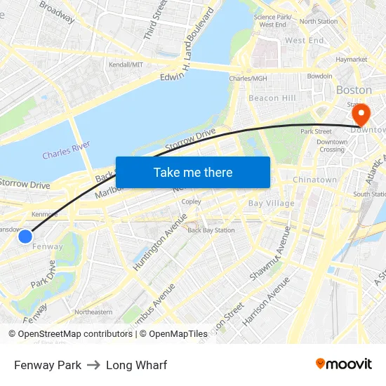Fenway Park to Long Wharf map