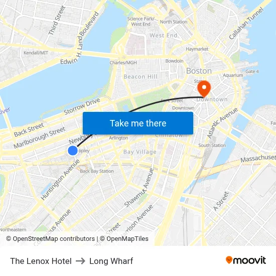 The Lenox Hotel to Long Wharf map