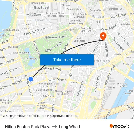 Hilton Boston Park Plaza to Long Wharf map